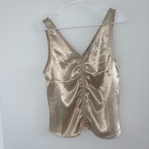 Champagne Ruched Satin Sleeveless Top - Picture 10 of 15